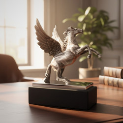 Dekoratyvinė Pegaso figūrėlė ant medinio pagrindo OriginaliosDovanos