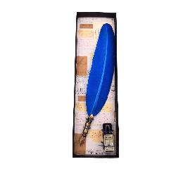 Kaligrafijos Rinkinys „Mėlynoji Plunksna“ | Rašiklis + Rašalas Dovanų Dėžutėje