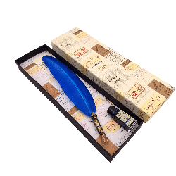 Kaligrafijos Rinkinys „Mėlynoji Plunksna“ | Rašiklis + Rašalas Dovanų Dėžutėje