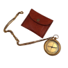 Brass Compass on Chain – Žalvarinis kompasas odiniame dėkle